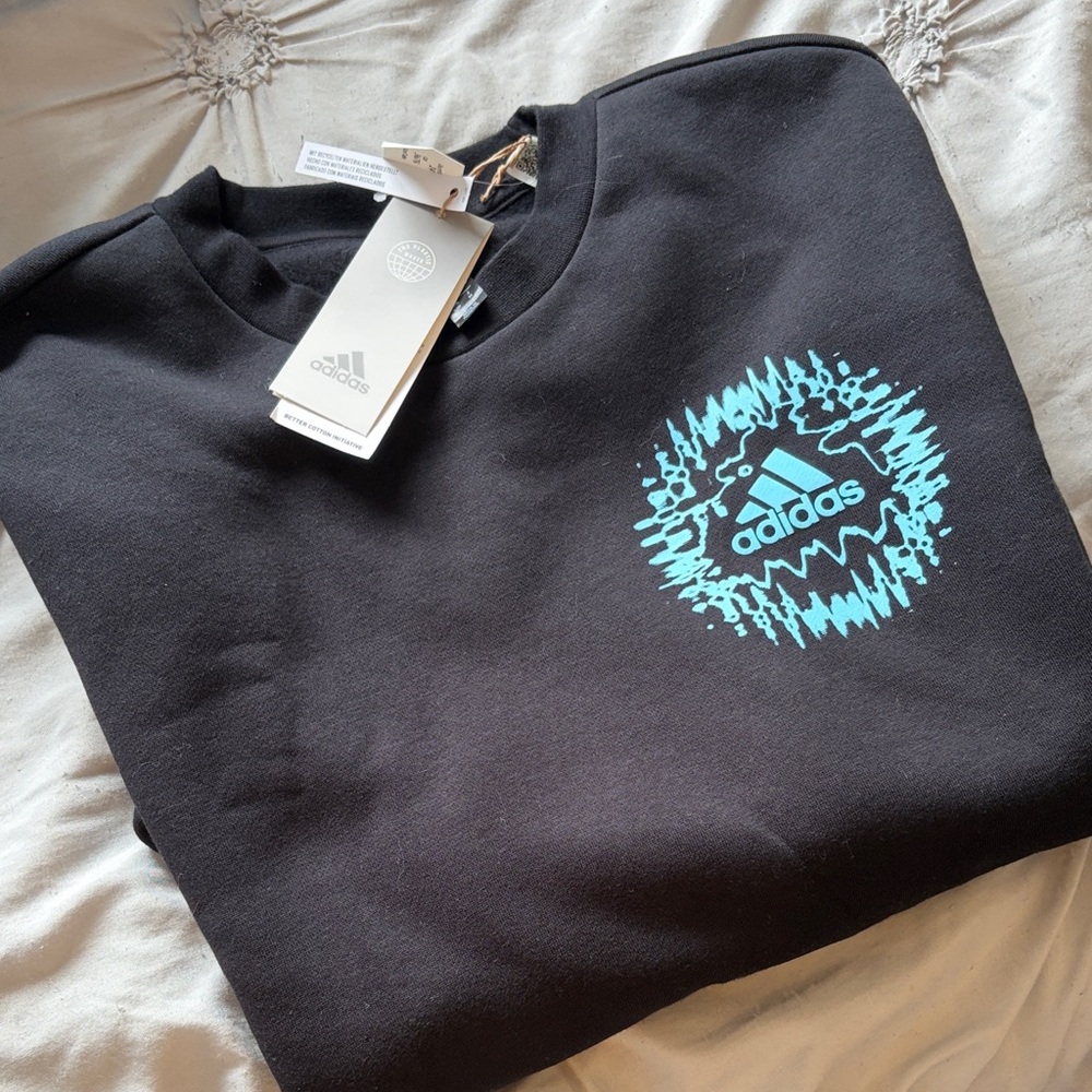 Adidas Men’s Black Crewneck Sweatshirt with Aqua Logo Burst (BRAND NEW)